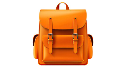 Orange school bagpack isolated on transparent or white background