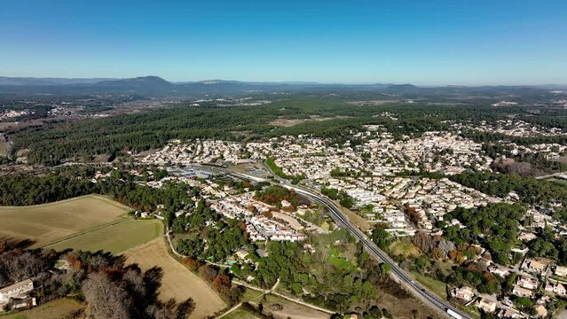 Prades le Lez aerial shot sunny day near Montpellier 