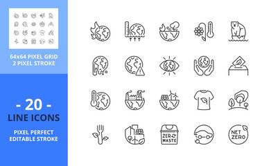 Line icons about era of global boiling. Pixel perfect 64x64 and editable stroke