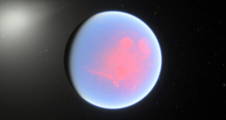 Fototapeta premium Kepler Planet 100 c - Kepler-100 c is one of the exoplanets orbiting the sun Kepler-100 in the constellation of Lyra and is a class Torrid arid terra discovered 2014.