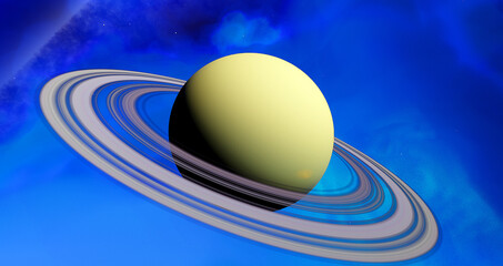 Minijupiter In Blue Nebula - Smaller than our Jupiter planet this exoplanet with a ring system is surrounded by a blue nebula. © Catmando