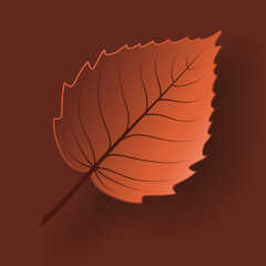 Vector autumn paper cut 3d birch leaf with shadow on brown background. Fall cut out design elements for presentation, banner, cover, web, flyer, card, sale, poster, slide and social media	
