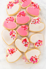 Heart-shaped sugar cookies with royal icing