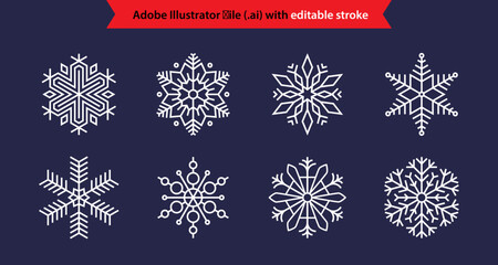 Snowflake linear icons collection with editable stroke. Vol.1