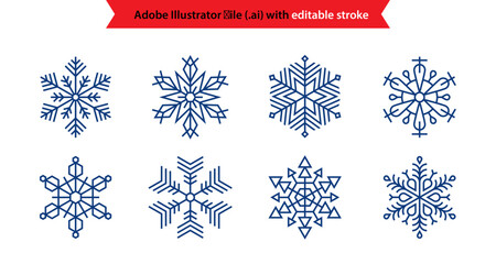 Snowflake linear icons collection with editable stroke. Vol.2