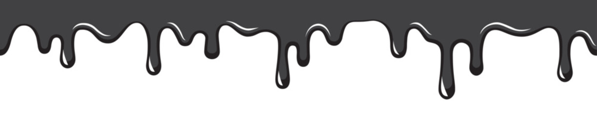 Dripping liquid or paint seamless pattern. Melting chocolate, flowing cream, glaze, yogurt or honey horizontal border.