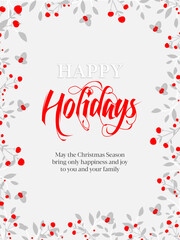  Happy Holidays 2024 card, Christmas postcard, vector with floral background