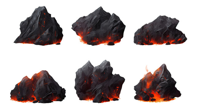 Set of coals isolated on a transparent or white background