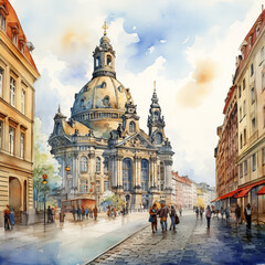Fototapeta na wymiar Historisches Dresden im Aquarell-Look