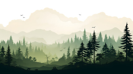Forest black forest illustration banner landscape panorama - Green silhouette of spruce and fir trees
