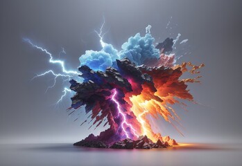 lightning strike colored 3d rendering element
