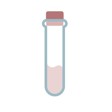 recommend clip art: Isolated vector flat illustration of Laboratory test-tube with stopper. Vial with liquid or blood. Illustration of element of Lab diagnostics and Chemical research