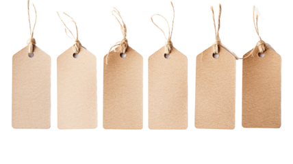 Set of tags in sand on white background