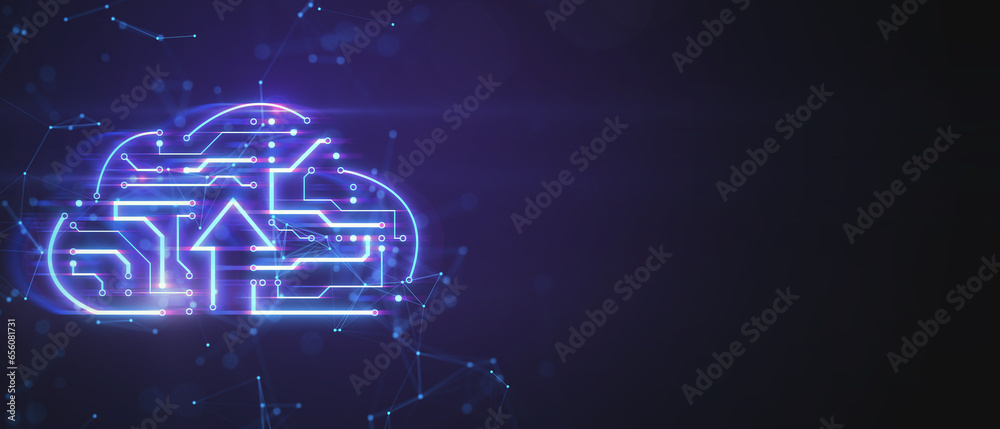 Aufkleber wide purple background with polygonal cloud hologram and mock up place. 3d rendering.