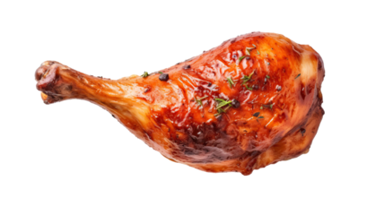 Tasty grilled chicken leg on white background, top view. BBQ food