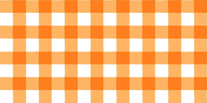 Hand drawn irregular orange and white vector check seamless pattern, wavy plaid, gingham design for autumn and Thanksgiving background 