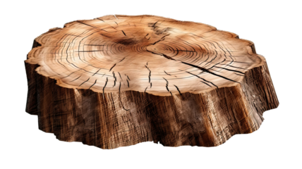 Tree stump slice isolated on transparent or white background 