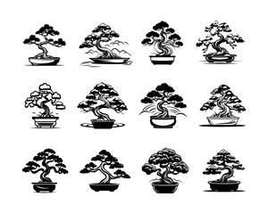 A collection of bonsai vector illustrations