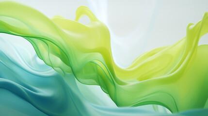 Abstract with colored milk propagation mixing in water, soft dripping colors including only Green, Yellow and white. - obrazy, fototapety, plakaty