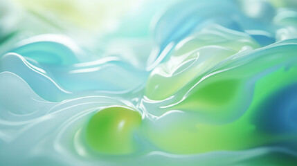 Abstract with colored milk propagation mixing in water, soft dripping colors including only Green, Yellow and white.
