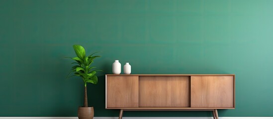 Modern green room with wooden TV cabinet
