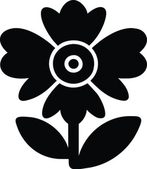 Silhouette flower icon with two leaves, vector illustration isolated