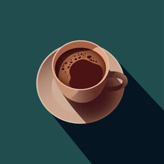 A cup of coffee with bubbles on a contrasting bright background with a hard shadow. Morning espresso. Stylish minimalism, design in a vector