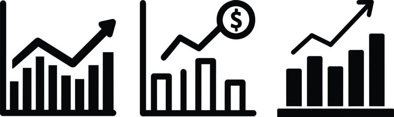 Set of growth, profit graph, vector outline pictograms isolated on a white background