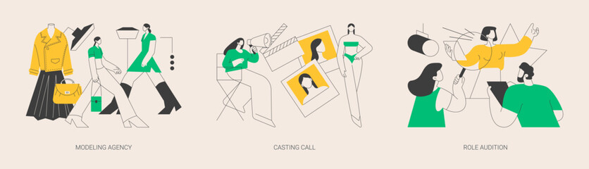 Fashion and movie industry abstract concept vector illustrations.