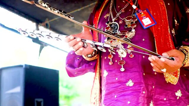 Slow motion shot of traditional musician playing musical instruments in Pakistan