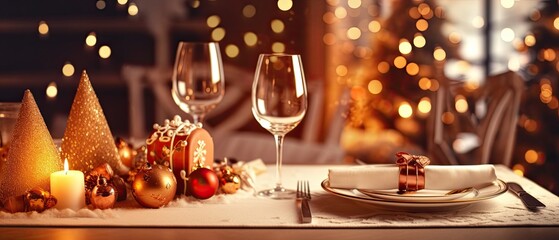 Festive Christmas Dining Table Setting with Shimmering Ornaments, Ideal for Holiday Celebrations, ai generated