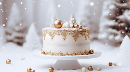 Fototapeta premium White cake on a table decorated for a party celebration