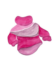 Hot pink winter sweater with large collar. Isolated watercolor illustration