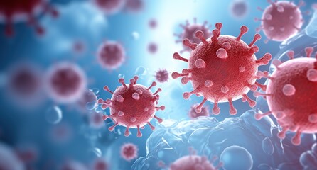 Close up macro details of red microbes molecules virus bacteria. Medicine concept
