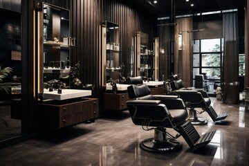 Luxurious view of a luxurious hair salon Modern Barbar Shop Interior Generative Ai