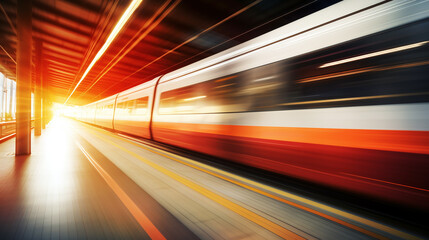 Fototapeta na wymiar High speed passenger train in motion - long exposure - Generative AI