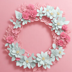 Fototapeta na wymiar Round floral frame, on a soft pink background.