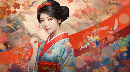 the essence of a joyous festival atmosphere with a captivating image of an Asian woman dressed in a yukata
