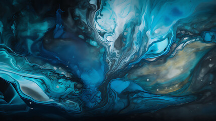  interplay of liquid art and opulent textures. The background is a captivating liquid blue art...