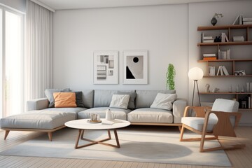Swedish Living Room Decor with stylish Furnishing Generative Ai