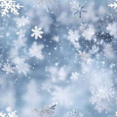 White realistic snowflakes, winter snow seamless pattern.