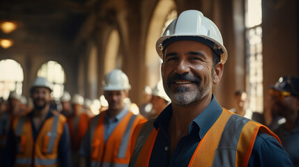 Portrait of a smiling construction worker. Ai generative.