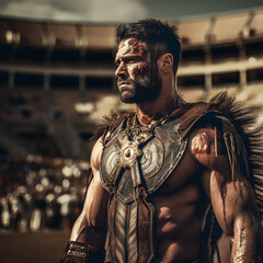 Fototapeta na wymiar Viking Gladiator in Post-Apocalyptic Roman Arena. Generative AI.