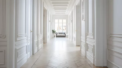 Fotobehang dans un appartement parisien bourgeois, un long couloir blanc © Fox_Dsign