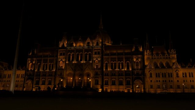 Night lighting of budapest parliament facade. A view of night lighting Budapest parliament during night time. A concept of place of resting and landmark in hungary.