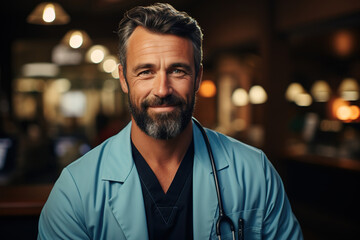 Obraz premium Portrait of a smiling middle-aged doctor. Ai generative.