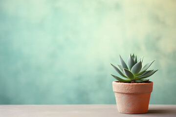 A potted succulent plant , natural greenery and leafy texture background. Succulent plant in a plant on green background