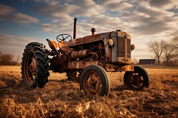 Rusted tractor in a field Generative Ai