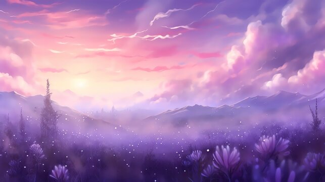 A digital artwork that blends a photograph of a field of lavender with a dreamy, ethereal filter. (Generative AI) © FEROHORA