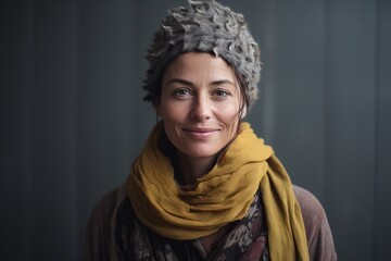 Portrait of a beautiful woman wearing scarf and shawl.